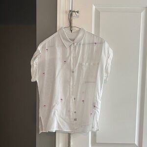 Rails White Shirt with Pink Palm Embroidery